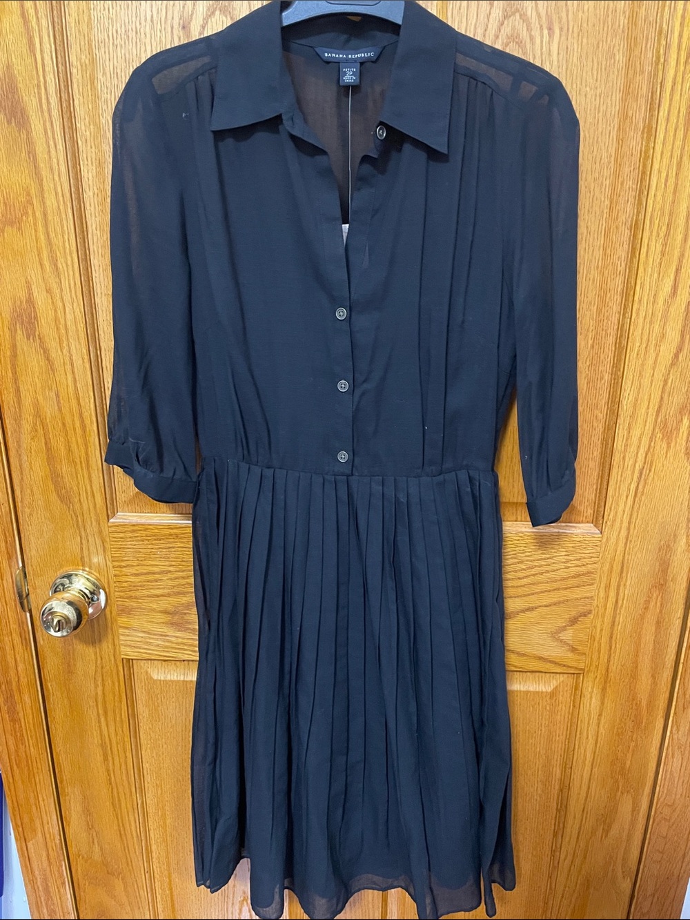 NWT Banana Republic Sheer Black Pleated Shirt Dress with matching slip